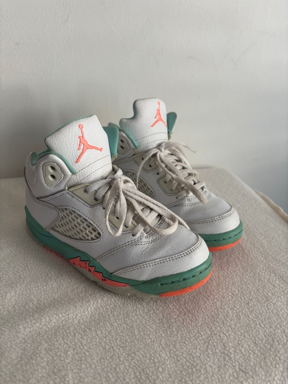 Jordan |  Kids' Retro 5 Low White Mint Coral Sneakers